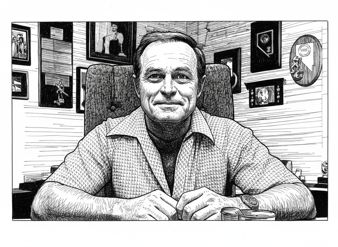 illustration of Ralph Engelstad smiling